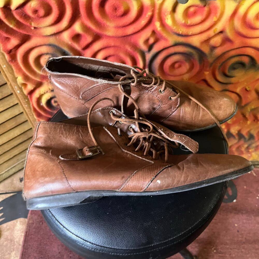 brown leather lace-up ankle boots booties 8.5 - Picture 3 of 4